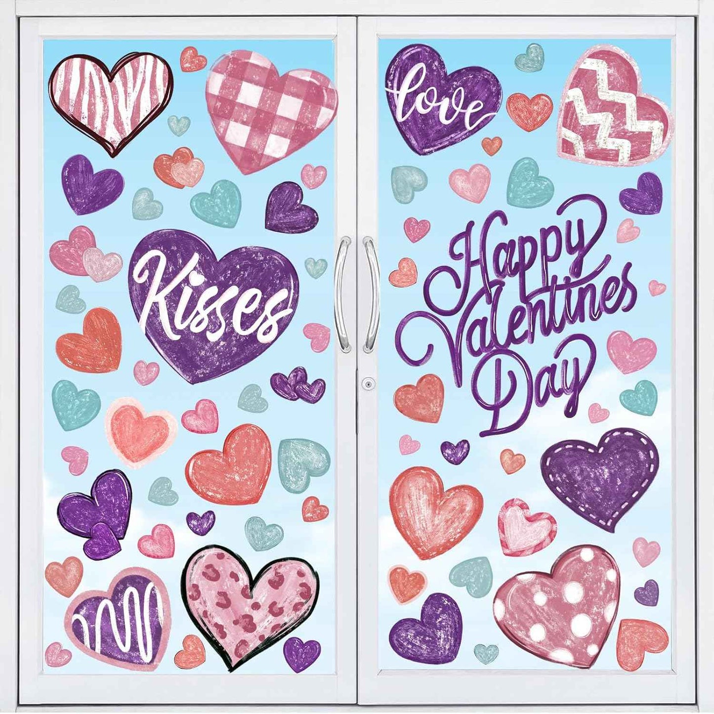 DIYDEC 6 Sheets Valentines Window Cling Double-Sided Pink Red Love Heart Window Stickers Happy Valentines Window Decals for Home Wedding Anniversary Party Store Glass Holiday Decoration