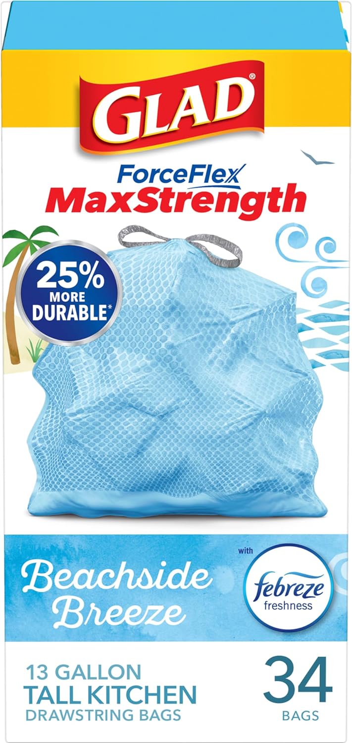 Glad Tall Kitchen Trash Bags 13 Gallon, MaxStrength Cherry Blossom Garbage Bags, Drawstring, 90 Count