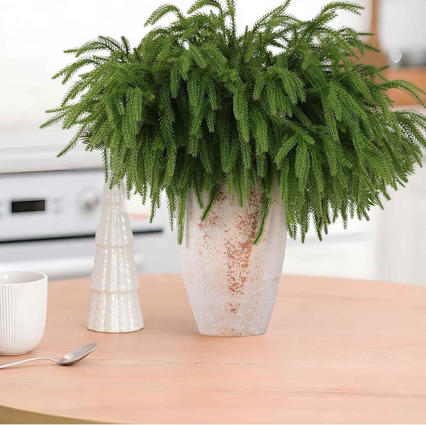 12 Pcs Artificial Norfolk Pine Branches, Norfolk Pine Artificial Pine Stems DIY Crafts Faux Christmas Greenary Norfolk Pine Branches for Xmas Wreath Garland Home Decor (12)