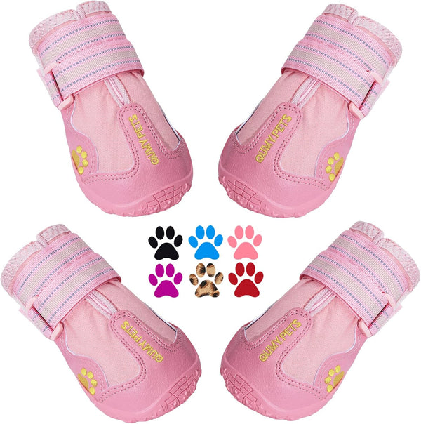Qumy dog shoes, large dog boots, medium dog paw protectors for winter, snow, hot pavement, rainy weather, outdoor walking, indoor hardfloors