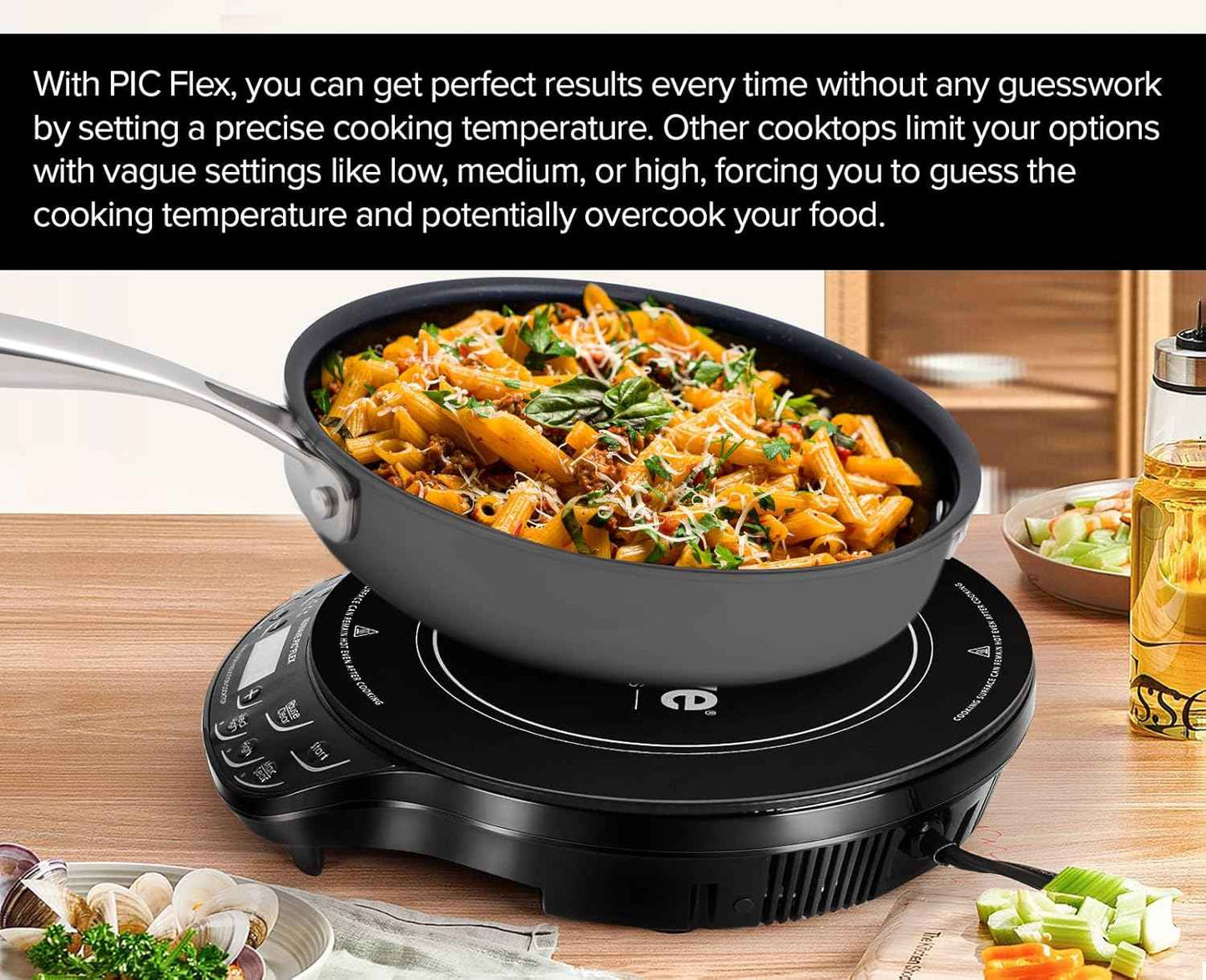 NUWAVE Flex Precision Induction Cooktop, 10.25” Shatter-Proof Ceramic Glass, 6.5” Heating Coil, 45 Temps, 3 Wattage Settings, 9” Duralon Ceramic Pan