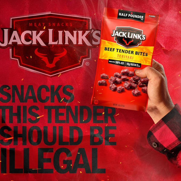 Jack Link's Teriyaki Beef Tender Bites, 8 oz Bag, Ready to Eat Protein Snacks
