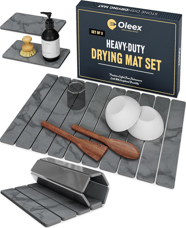 Oleex 3-Pack Stone Dish Drying Mat Set for Kitchen Counters