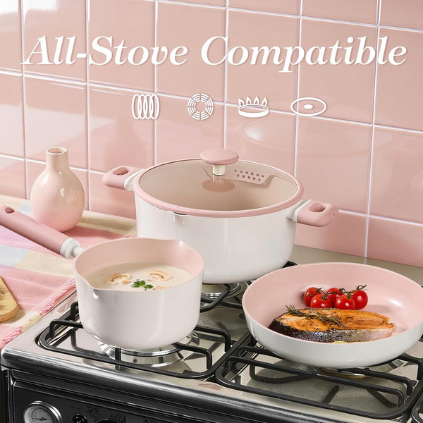 CAROTE 15-piece Ceramic Cookware Set with Non-stick Coating and Utensils