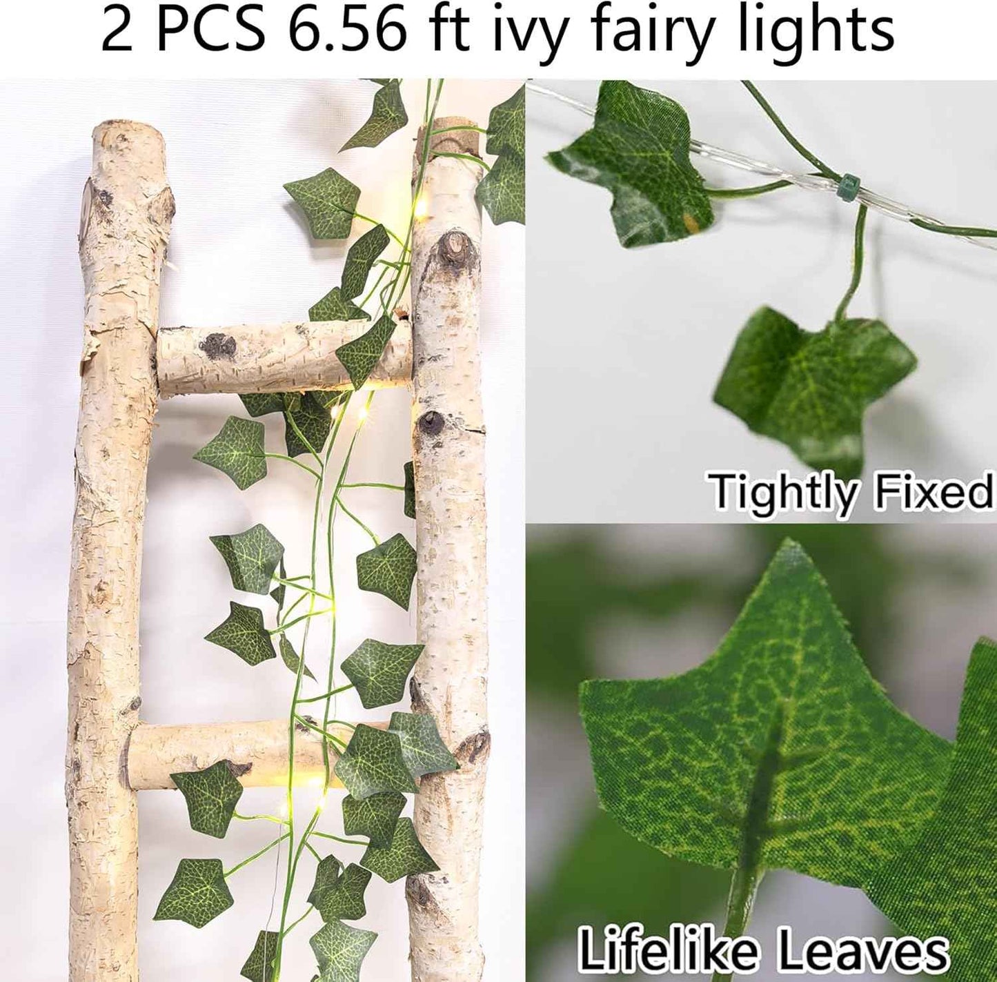 2 Pack Vine with Lights 6.6ft 20 LED Fake Ivy Garland String Fairy Light Hanging Plants Artifical Vines Leaf Lights for Bedroom Aesthetic, Room, Wall, Garden, Indoor, Party, Wedding Decor