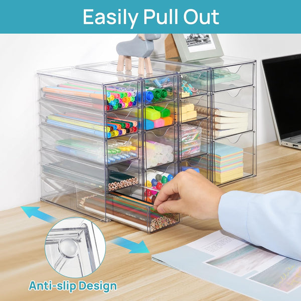 Clear Acrylic Organizer with 16 Drawers for Office Supplies and Desk Storage