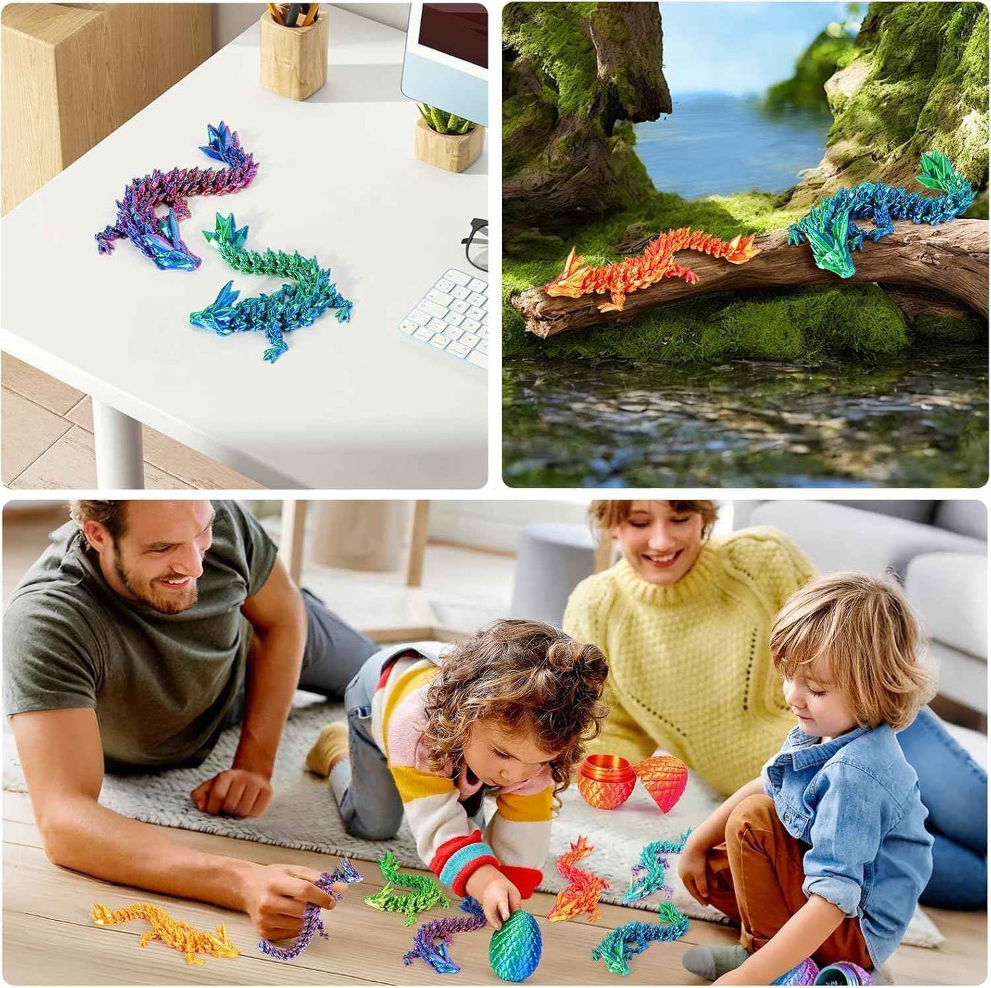 3D Printed Dragon Eggs with Dragon Inside – Fantasy Tabletop Decor, 3D Printing Toys for Kids & Adults – Unique Desktop Decoration & Collectible – Christmas Ornament & Stocking Stuffers (4 Pack)