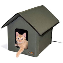 K&H Pet Products Olive Outdoor Heated Cat House for Winter, 19" x 22" x 17", Waterproof Heated Cat Bed, Safety Listed