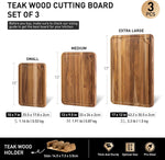 Teak Wood Cutting Board Set for Kitchen with Non-Slip Base and Durable Construction