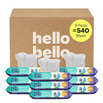 hello bello premium fragrance-free baby wipes with chamomile aloe extracts for sensitive skin, 12 resealable packs of 60ct each