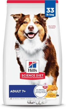 Hills Science Diet 7+ senior dog food, dry, chicken brown rice barley, 33 lb bag, US made