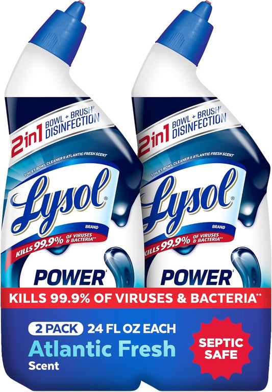 Lysol Toilet Bowl Cleaner, Max Strength Bathroom Cleaning Supplies, Toilet Bowl Cleaner Clinging Gel, Home Essential, Instant Stain Removal, Disinfecting and Deodorizing, Bleach Free, 24 oz (2 ct)