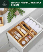 ROYAL CRAFT WOOD 5-Piece Bamboo Drawer Organizer Set – Multi-Use Storage Trays for Kitchen, Bathroom, Office, Makeup, Jewelry & More – Junk Drawer Tray, Utensil Holder, Storage Box & Bin Set (5 Boxes)