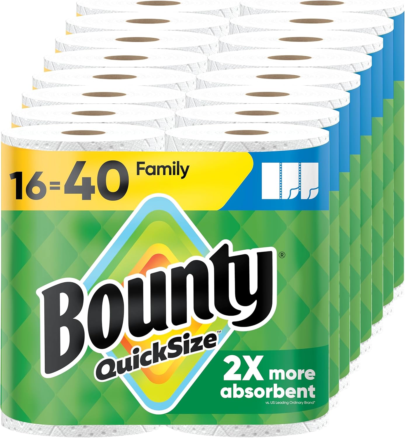 Bounty Quick Size Paper Towels, White, 8 Family Rolls = 20 Regular Rolls