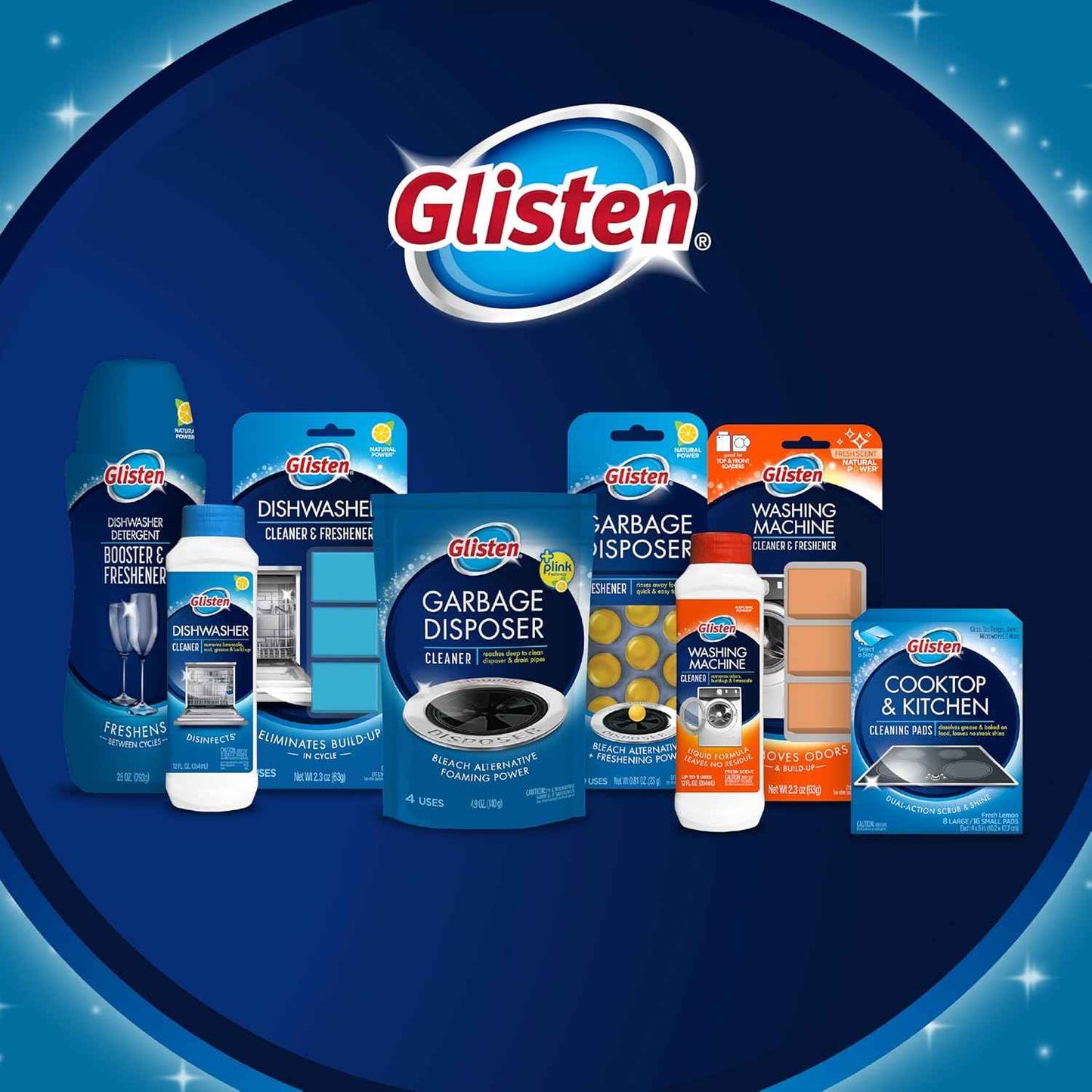 Glisten Garbage Disposer Cleaner and Freshener, Sink Disposal Odor Eliminator with Foaming Action, Lemon Scent, Made in the USA, 4 Packets