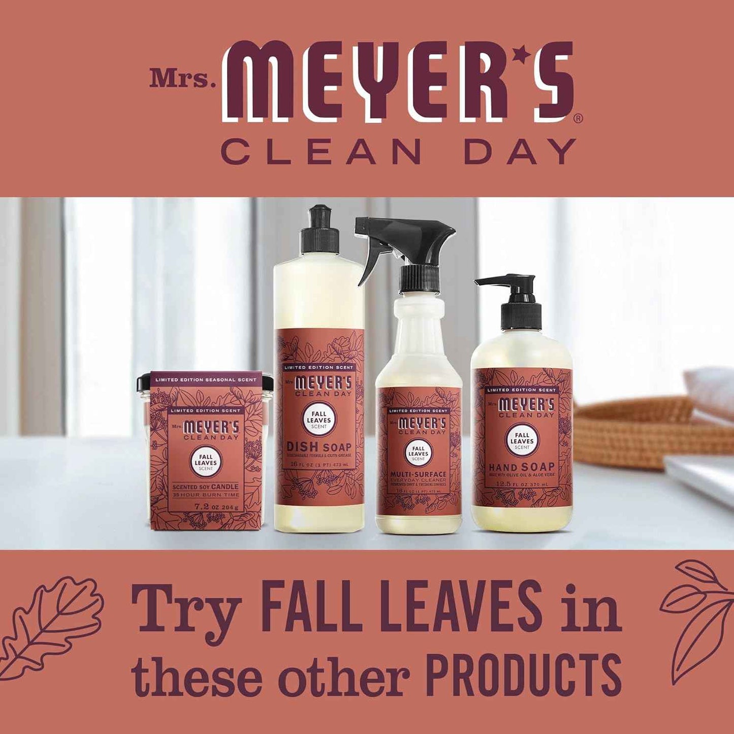 Mrs. MEYER'S CLEAN DAY Multi-Surface Everyday Cleaner, Fall Leaves Scent, 16 fl oz (Pack of 3)