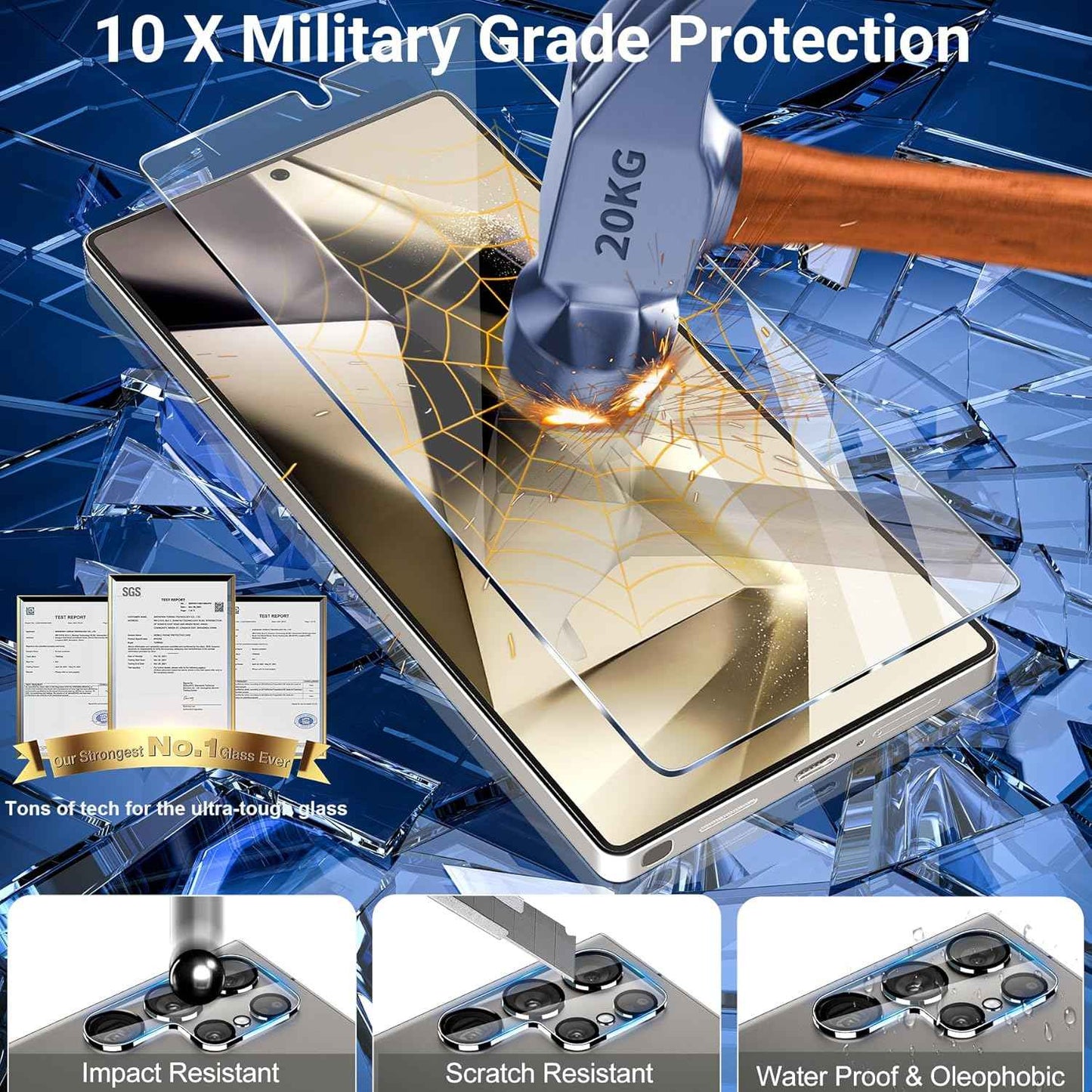 3 Pack Glass Screen Protector for Samsung Galaxy S25 Ultra [6.9 inch] + 3 Pack Camera Lens Protector, 9H Tempered Glass, Fingerprint Unlock, HD Clear Case Friendly Anti-Scratch