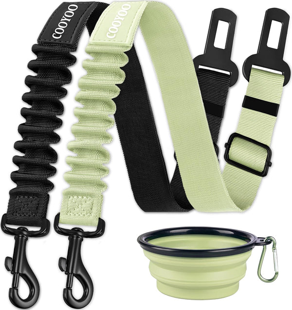 cooyoo dog seat belt 3 piece set adjustable nylon pet safety harness heavy duty elastic