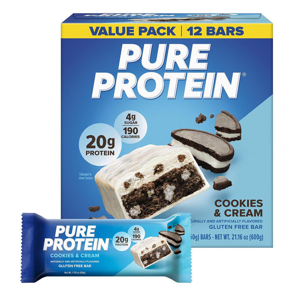 Pure Protein Chocolate Peanut Caramel Bars - 20g Protein, 3g Sugar, 190 Calories, 12 Count, Gluten Free