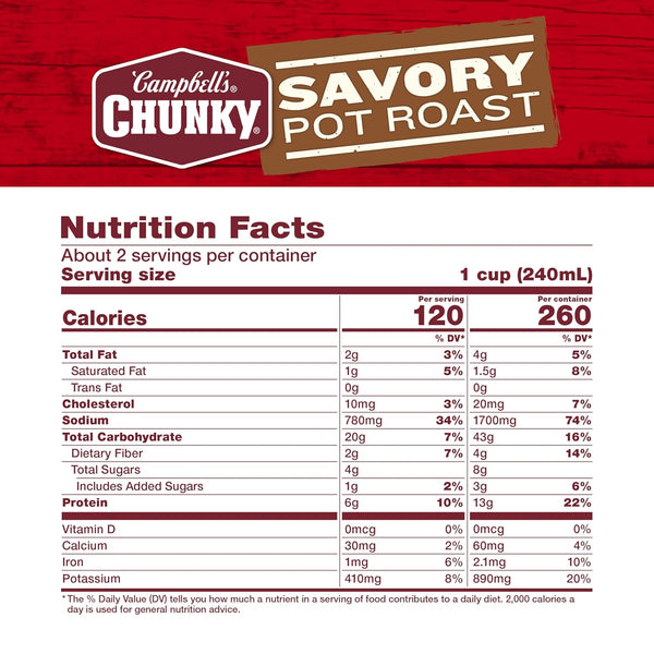Campbell's Chunky Savory Pot Roast Soup - 18.8 oz Can, High-Protein, Microwavable