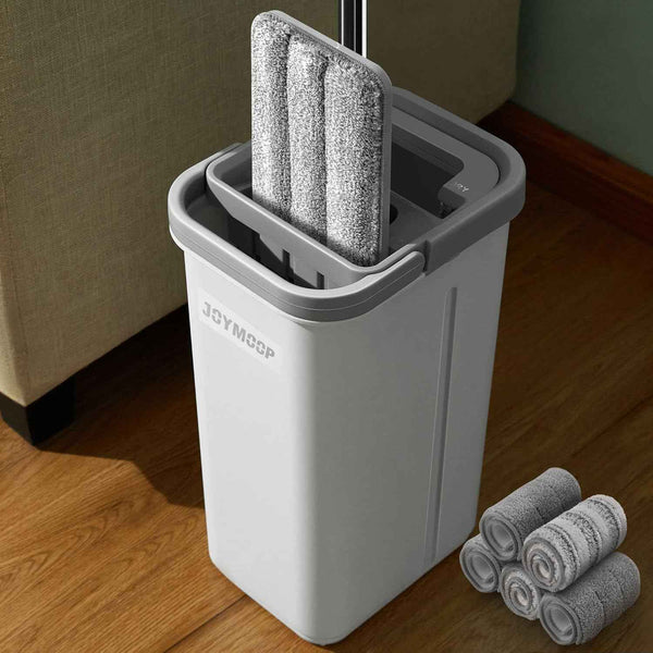 JOYMOOP Mop and Bucket Set with Wringer, Flat Mops for Floor Cleaning, Wall Mop Cleaner with Long Handle, Hardwood Floor Mop with 4 Microfiber Pads