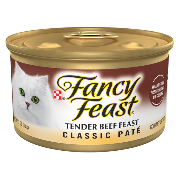 Purina fancy feast tender beef feast classic grain free wet cat food pate 3 oz cans pack of 24