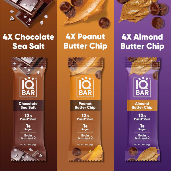 IQBAR Clean Plant Protein Bars - Chocolate Lovers Variety - 12 Count