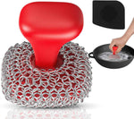 Purgreat Cast Iron Scrubber | Dish Scrub Brush | 316 Cast Iron Cleaner Chainmail Scrubber for Pan Skillet Cleaner - Dish Scouring Pad Dishwasher Safe Cleaning Kit, Black 03