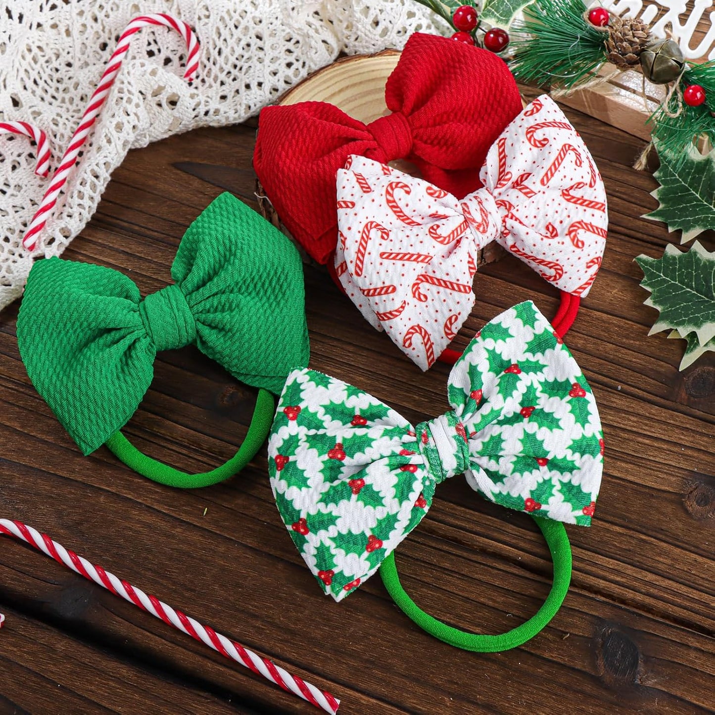 Christmas Baby Girl Bows Headbands Xmas Tree Headbands Candy Cane Hair Bow Elastic Nylon Hairbands Hair Accessories Newborn Infant Toddler