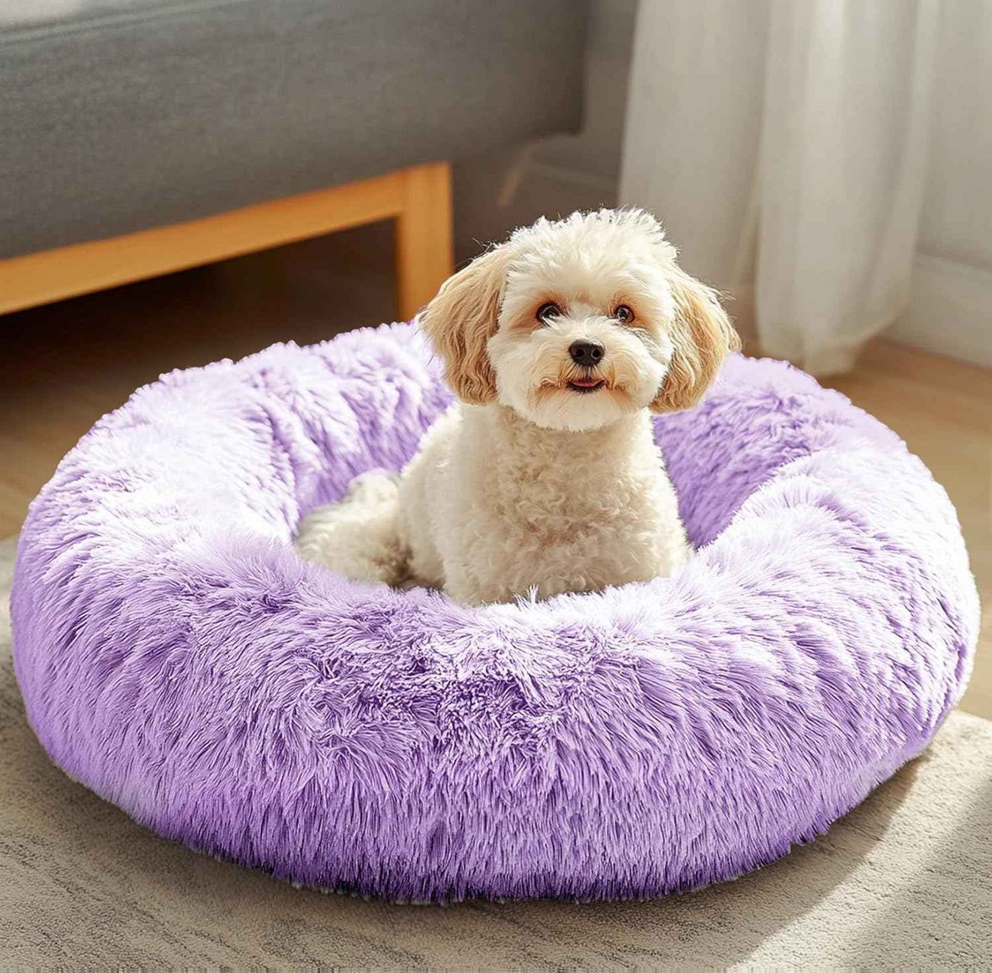JOLLYVOGUE Dog & Cat Bed, Calming Anti-Anxiety Pet Bed for Small Dogs, Fluffy Donut Cushion for Small and Medium Pets (20")