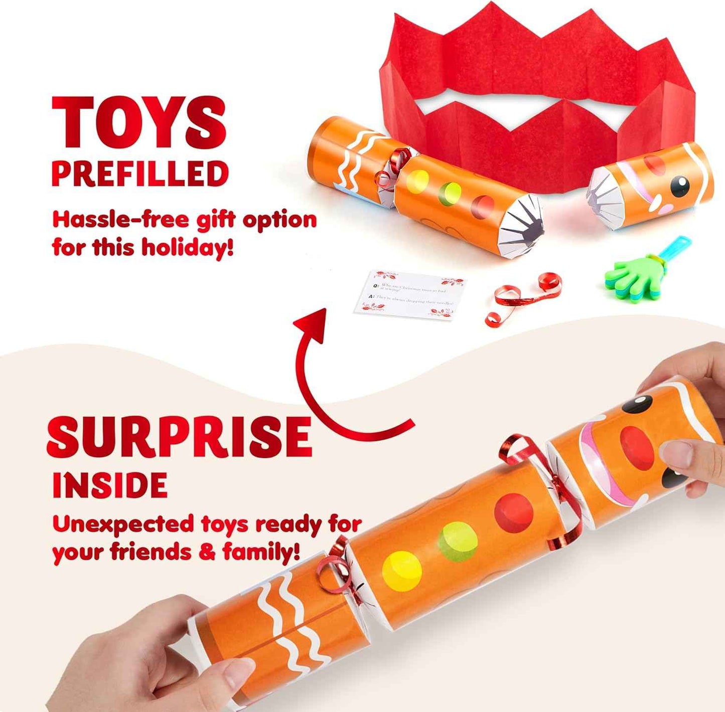 JOYIN 10 Pack Christmas Non-Snap Party Favor with Cute Characters, Includes Party Hat, Joke & Gift, Christmas Table Decorations for Holiday Dinner Traditions Supplies, Stocking Stuffers for Kids