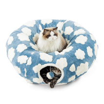 lesure standard cozy clouds blue cat tunnel bed for indoor cats and small pets with washable cushion