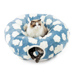 lesure standard cozy clouds blue cat tunnel bed for indoor cats and small pets with washable cushion