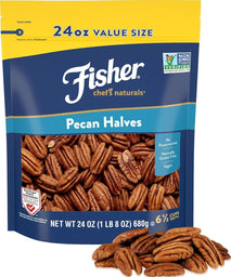 Fisher Chef's Naturals Pecan Halves 24 oz Resealable Bag, Unsalted Raw Nuts