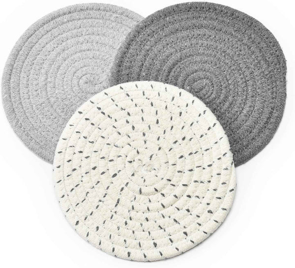 Potholders Set Trivets Set 100% Pure Cotton Thread Weave Hot Pot Holders Set, Gray