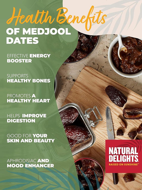 Natural Delights Organic Medjool Dates - USDA Certified, Fiber & Potassium, Naturally Sweet, Plump - 12 oz Tub (2-Pack)