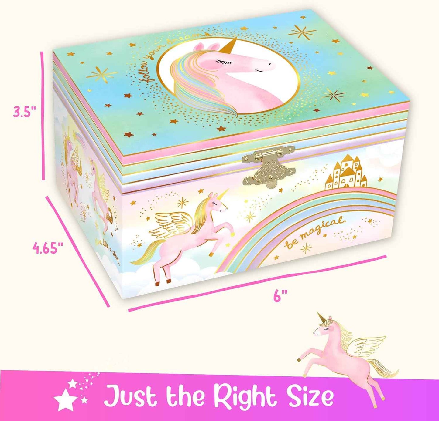 Giggle & Honey Musical Jewelry Box for Girls - Kids Jewelry Box, Unicorn Toys for Girls 4-6, Unicorn Gifts, 6 x 4.7 x 3.5 in