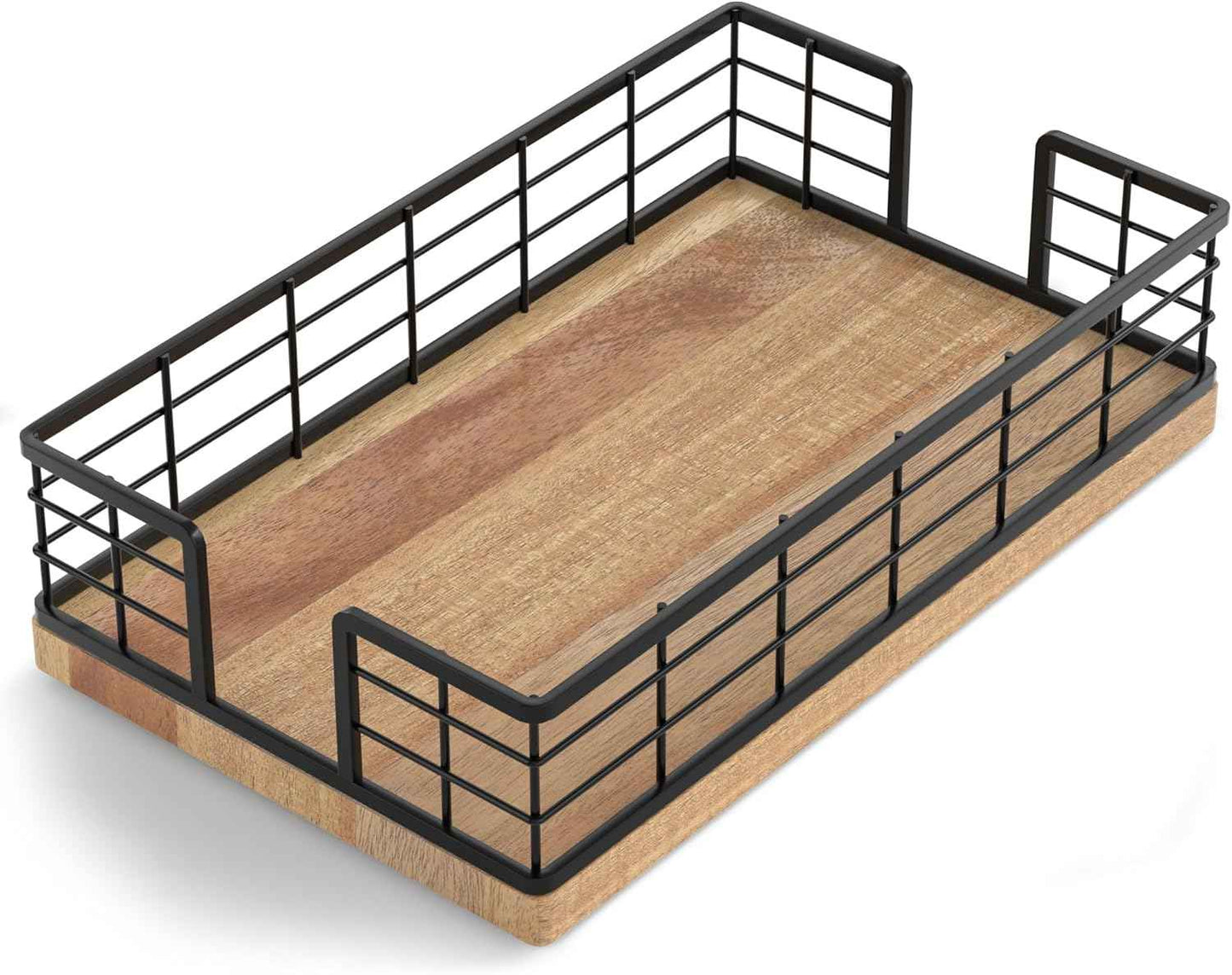 Wican Napkin Holder for Table, Bamboo Iron Standing Napkin Dispenser for Kitchen Dining Farmhouse Cocktail Picnic Bar Rustic Wood Holders for Paper Mail Bills Suitable for All Dining Room Decors Black