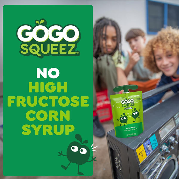 GoGo squeeZ No Sugar Added Applesauce and Fruit Puree, Apple, 3.2 oz Pouches, Pack of 20, Fruit Snacks for Kids