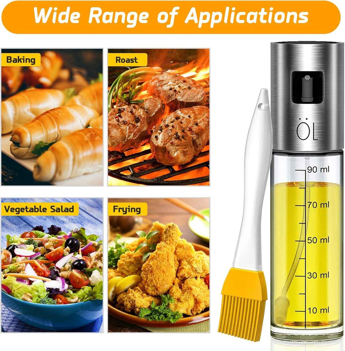 Oil Sprayer for Cooking, 3.38oz/ 100ml Olive Oil Spray Bottle for Kitchen Glass Bottles for Cooking/Salad/Barbecue