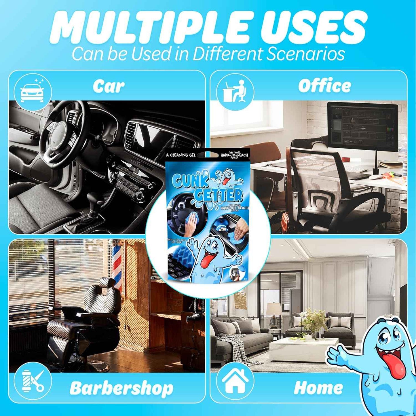 PeerBasics, Cleaning Gel for Those Hard to Reach Places, Automotive Cup Holder Electronic Keyboard Office, Slime Gel Cleaner Dust Crumb Removal (Resealable Pouch, Blue, 3oz)