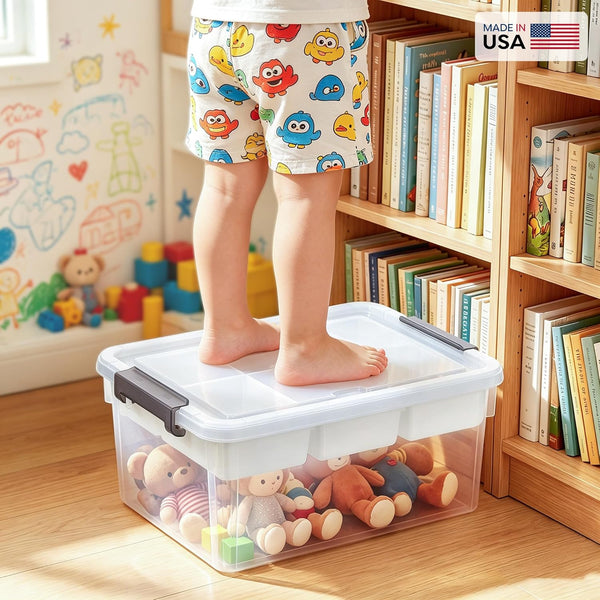 17-Quart Plastic Storage Box with Removable Tray for Arts and Crafts Supplies