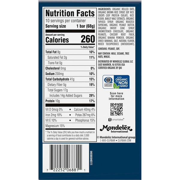 CLIF BAR Energy Protein Bars 10 Pack with Organic Oats and Dark Chocolate