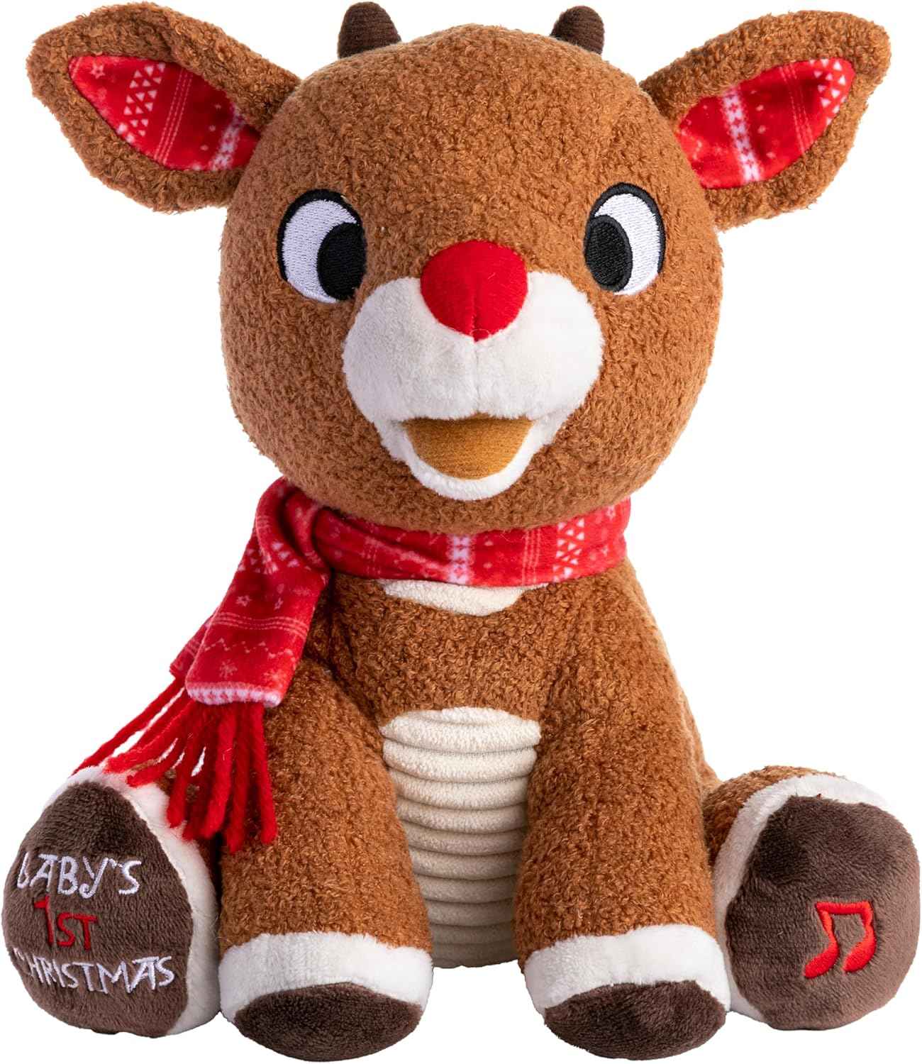 KIDS PREFERRED Santa Claus Rudolph The Red-Nosed Reindeer Musical Stuffed Animal, Baby's First Christmas Plush, 8 Inches