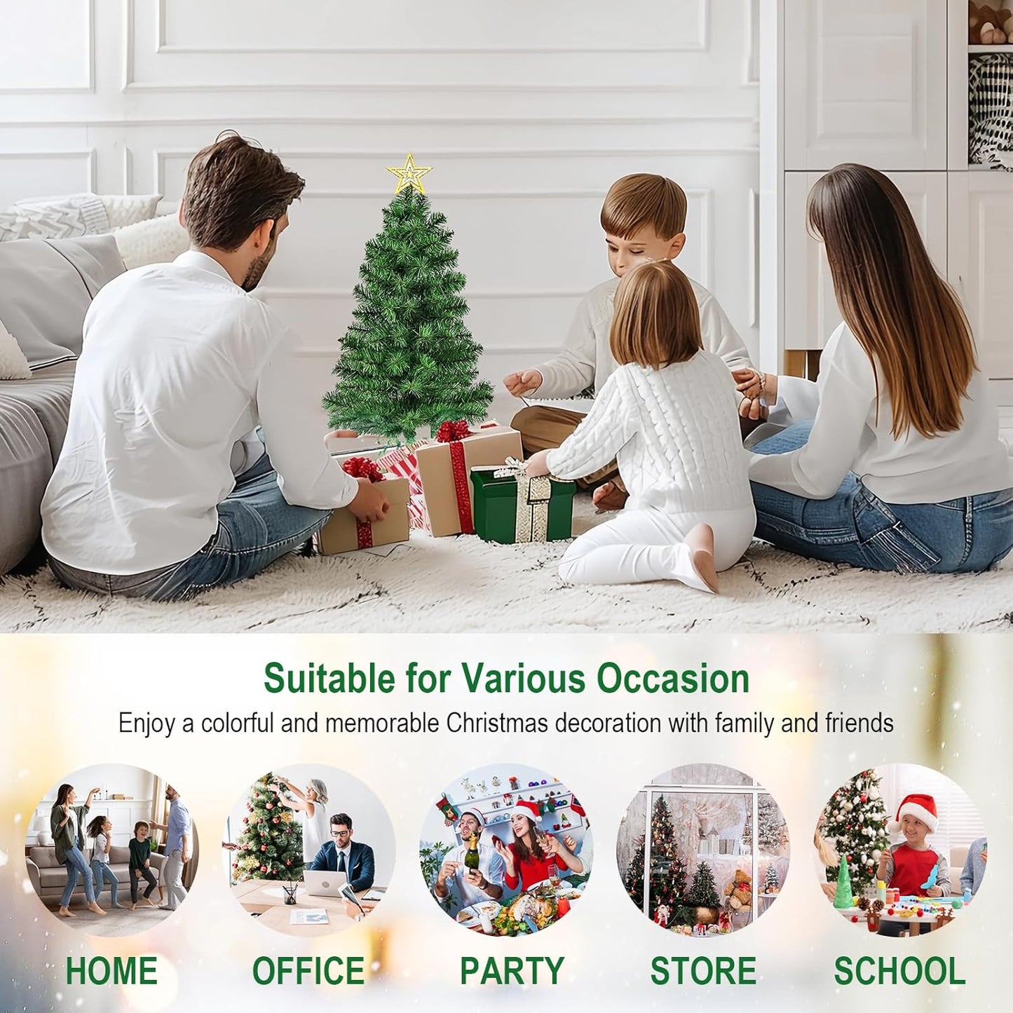 3FT Premium Hinged Artificial Holiday Small Mini Christmas Tree for Tabletop,Home, Office, Indoor and Outdoor Holiday Decoration,Easy Assembly Metal Hinges & Foldable Base