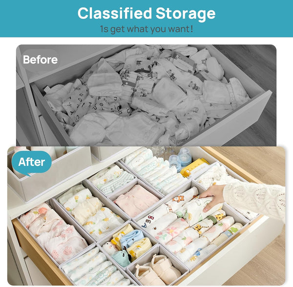 18-pack baby clothes organizer with 3 sizes for closet drawers