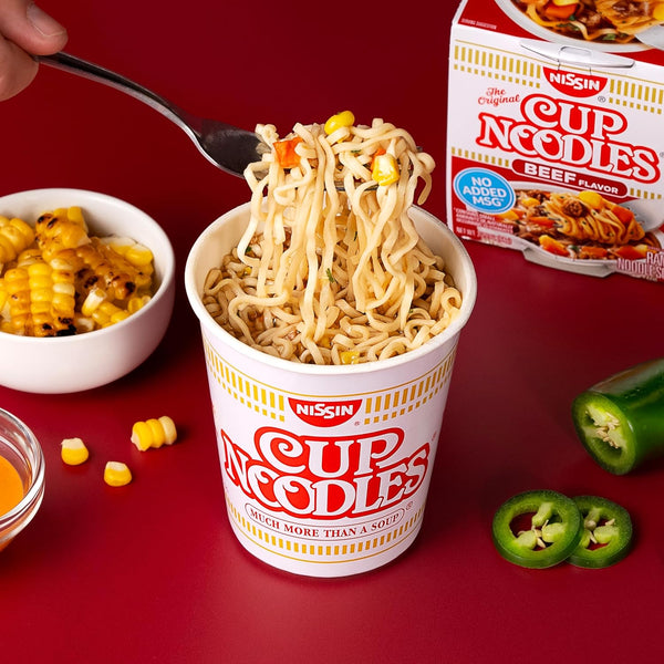 nissin cup noodles beef flavor microwaveable paper cups instant ramen pack of 12