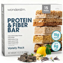 Wonderslim High Fiber Protein Bars Variety Pack 15g Protein 8g Fiber Low Sugar Low Carb