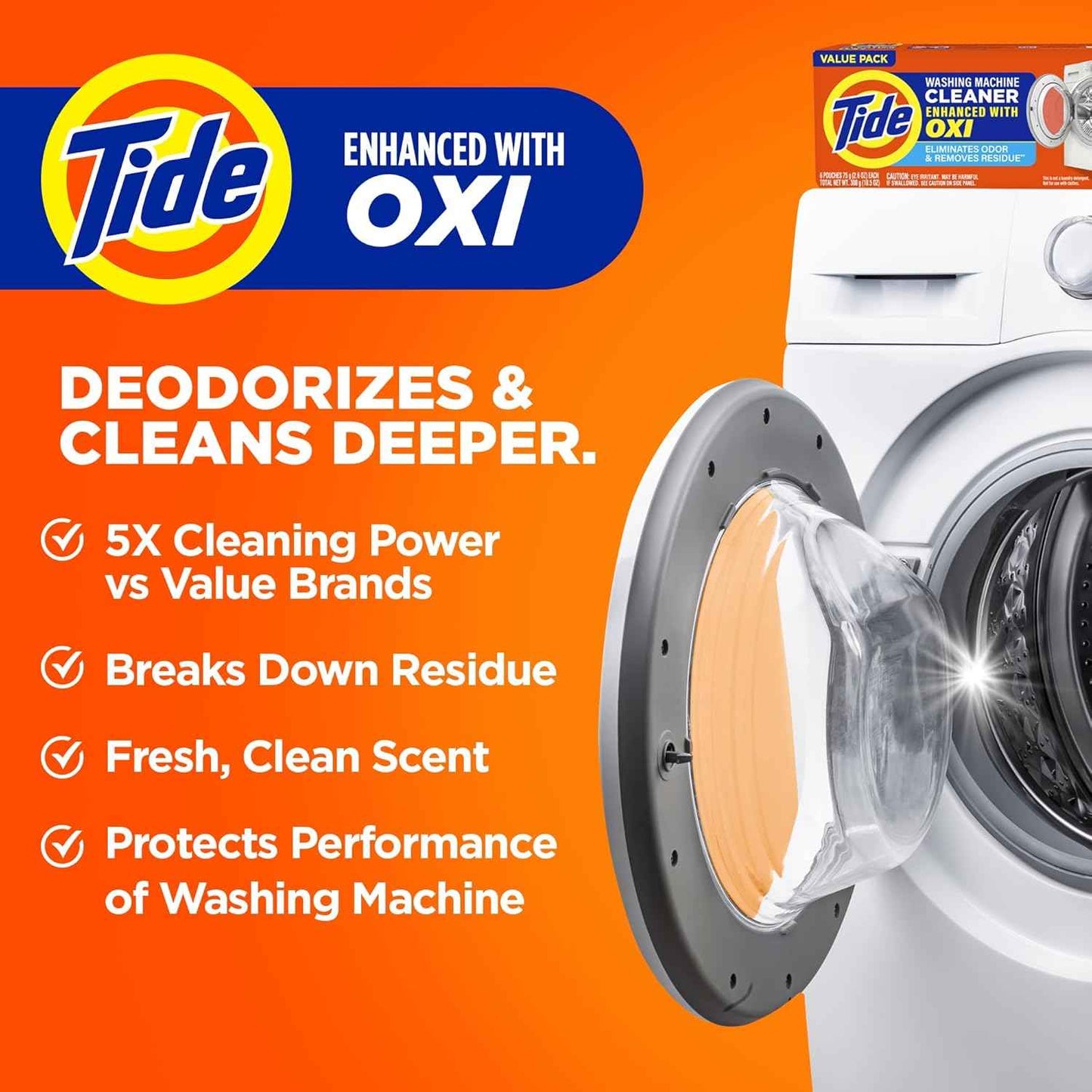 Washing Machine Cleaner by Tide, Washer Machine Cleaner with Oxi for Front and Top Loader Washer Machines, Deep Cleaning Residue & Odor Eliminator, 7 Month Supply
