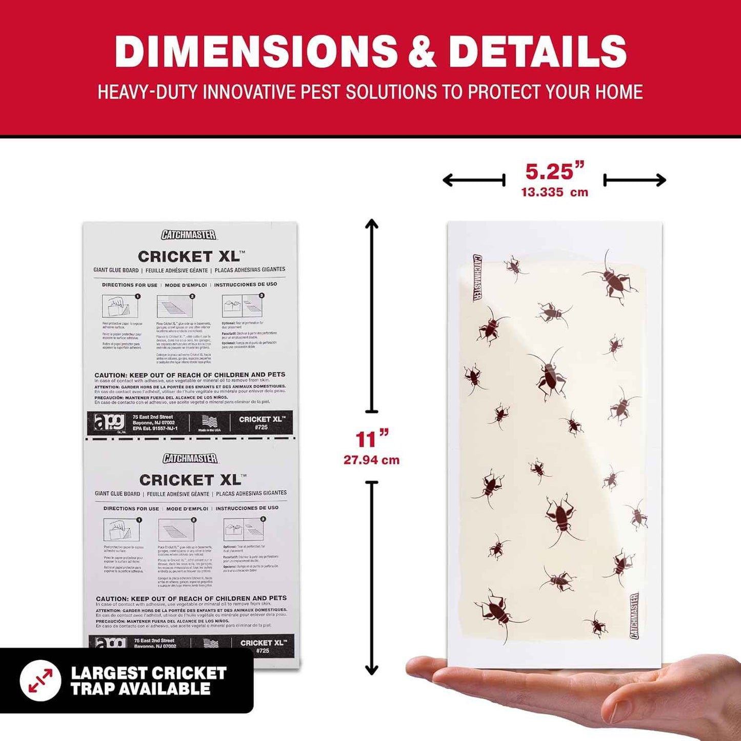 Catchmaster Cricket XL Giant Glue Boards 6-Pk, Adhesive Bug Catcher Cricket Traps Indoor, Sticky Trap for Inside Your Home, Bulk Insect Killer, Insect Traps for House & Garage, Pest Control for Home
